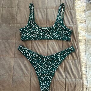 Green Print Thong Bikini